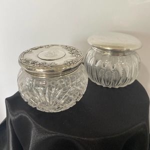 Set of Two Sterling Topped Vanity Jars